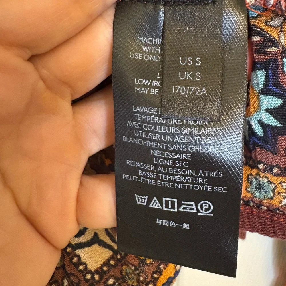 Free People Boho Paisley Peplum Blouse S Orange Blue Bell Sleeve Top - Picture 5 of 7